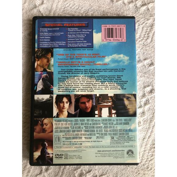 Vanilla Sky Widescreen Collection Addit DVD 2001 Movie Tom Cruise Cameron Diaz - Picture 2 of 3